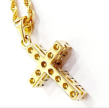 Collana con pendente Croce in Oro Giallo con Diamanti 0,16 ct 18 kt-750