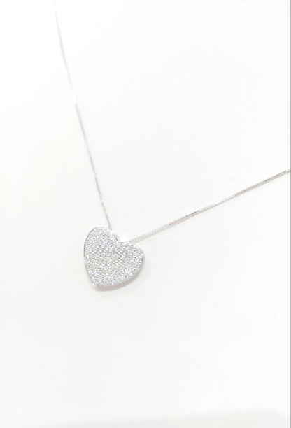 Collana con ciondolo pendente a Cuore di pave' di Diamanti ct 0,50 in Oro Bianco 18kt-750