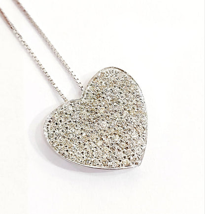 Collana con ciondolo pendente a Cuore di pave' di Diamanti ct 0,50 in Oro Bianco 18kt-750