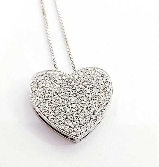 Collana con ciondolo pendente a Cuore di pave' di Diamanti ct 0,50 in Oro Bianco 18kt-750