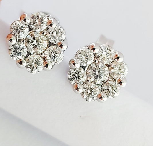 Orecchini a Fiore in Pave' di Diamanti Naturali Taglio Brillante ct 0,53 Oro Bianco 18kt-750