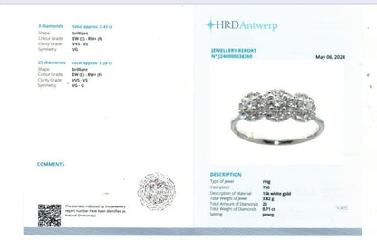 Anello trilogy pave' con Diamanti ct 0,71 Oro Bianco 18kt certificato HRD Antwerp